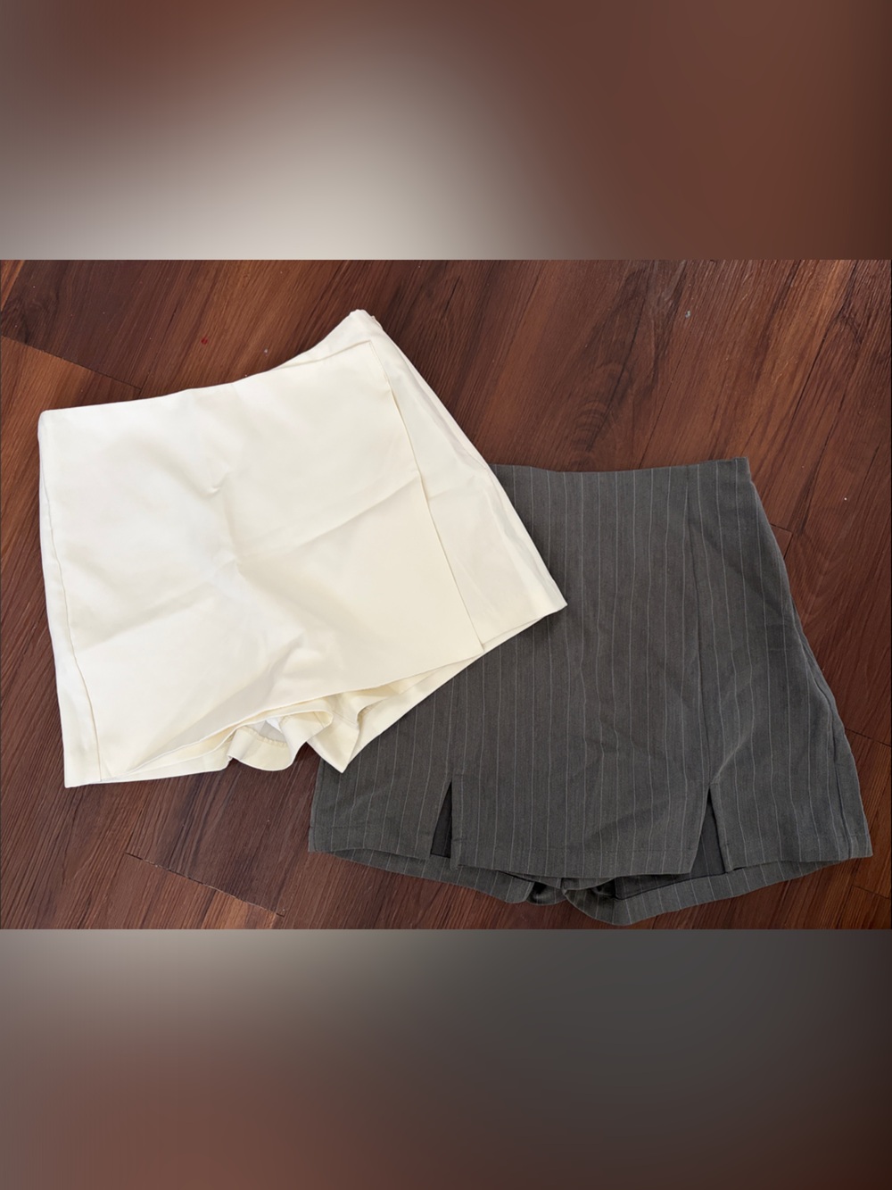 Cream and Charcoal Pinstripe Skirts - Two-Pack